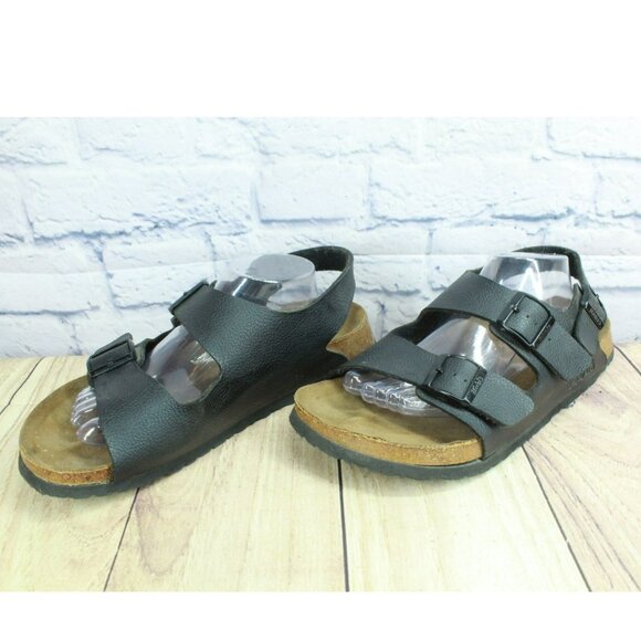 *Birkenstock Milano Black Leather Adjustable Double Buckle Sandals Size 12 Inch. - Picture 2 of 9